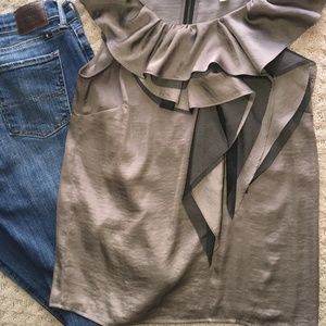 Ann Taylor LOFT ruffled Top - brown/black - XS